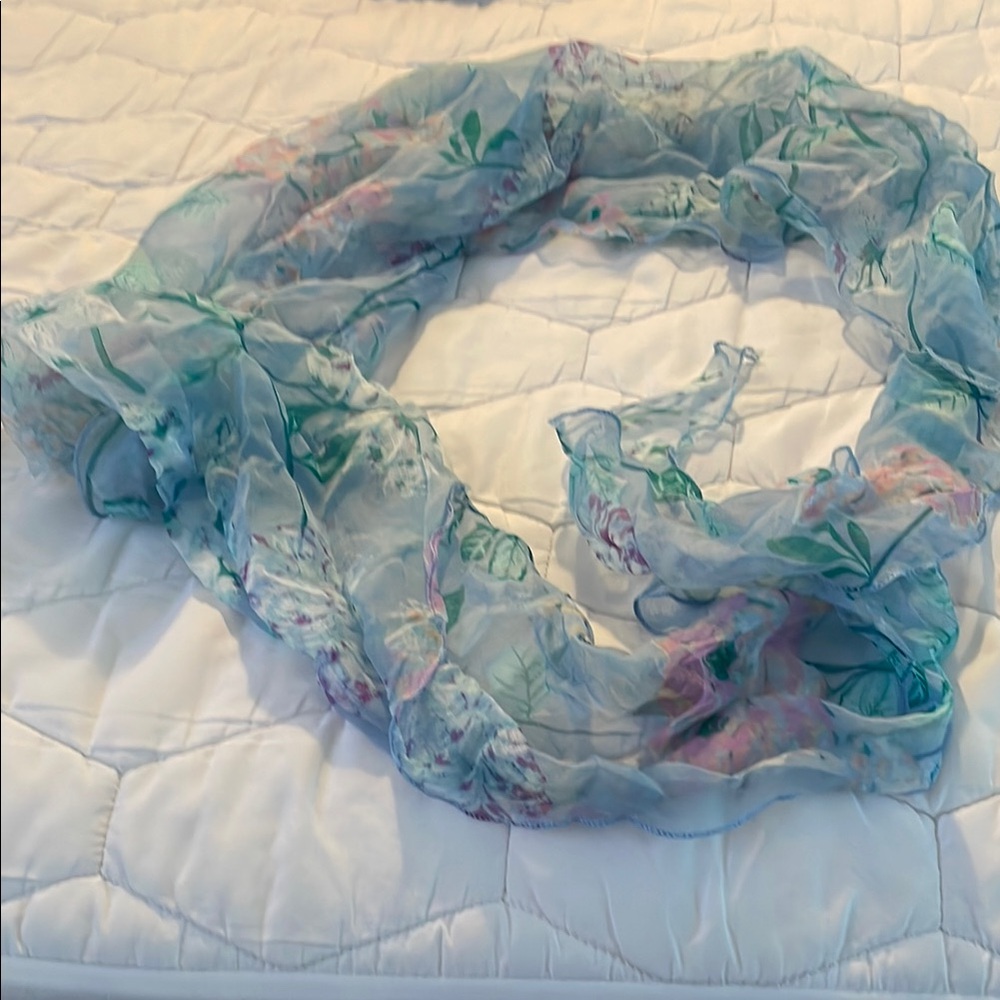 Mixit Blue and Pink Ruffled Infinity Scarf